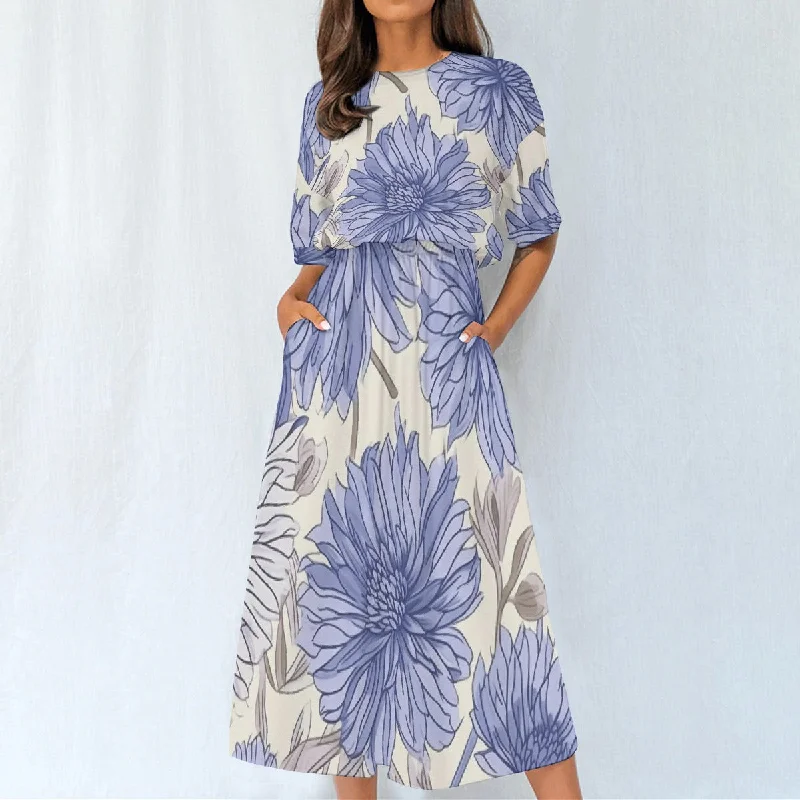 All-Over Print Women's Elastic Waist Dress [JW] A-Line Day Work
