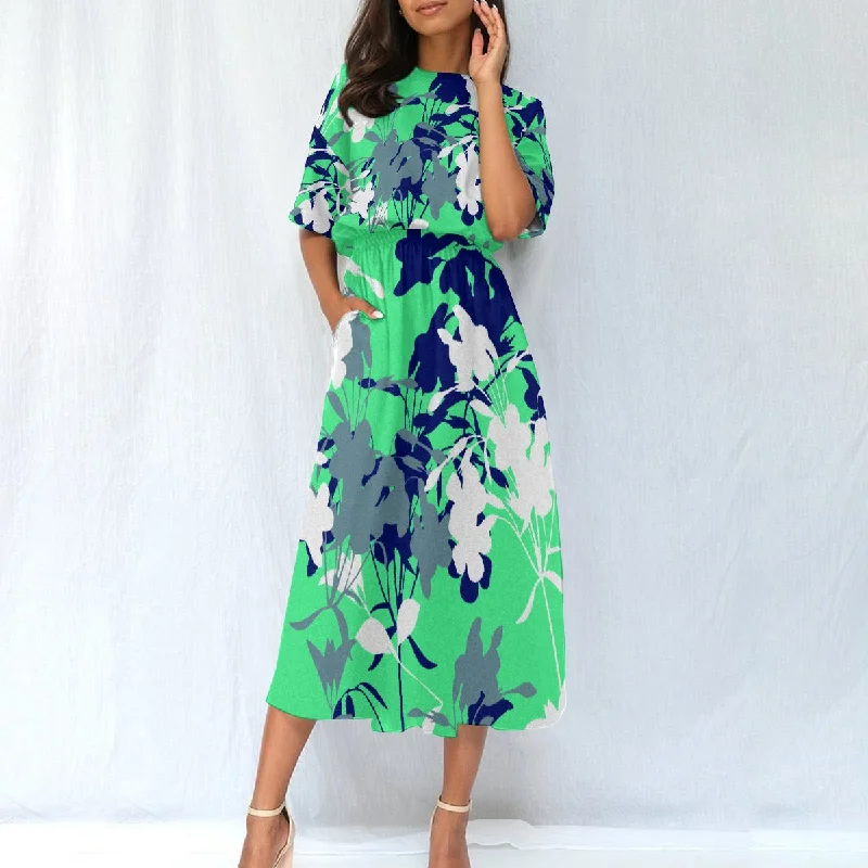 All-Over Print Women's Elastic Waist Dress Tunics Practical easy-care