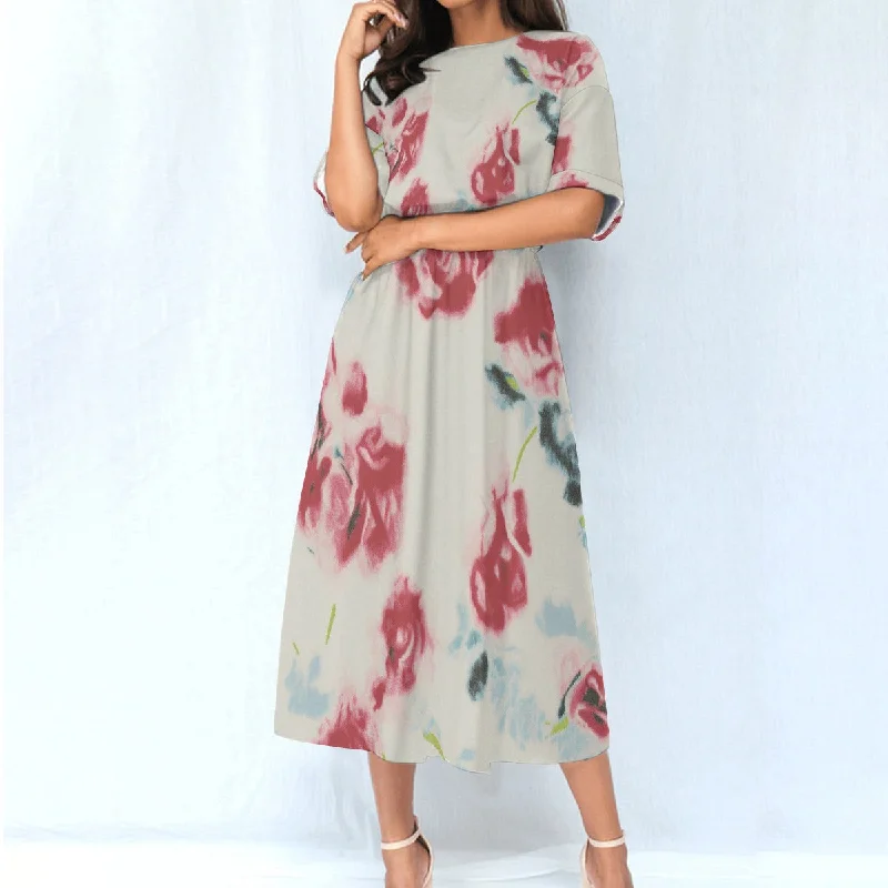 All-Over Print Women's Elastic Waist Dress Tunics Chinos classic