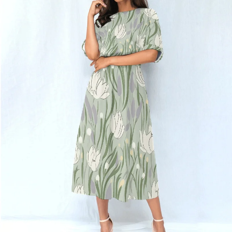All-Over Print Women's Elastic Waist Dress Tunics Leisure comfortable