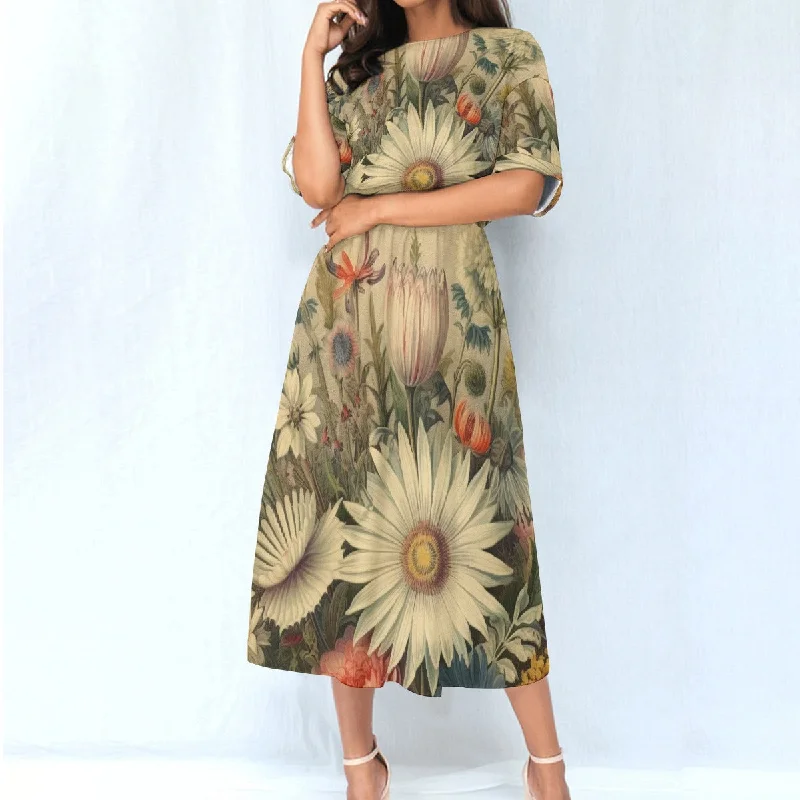 All-Over Print Women's Elastic Waist Dress Tunics Fashionable chic