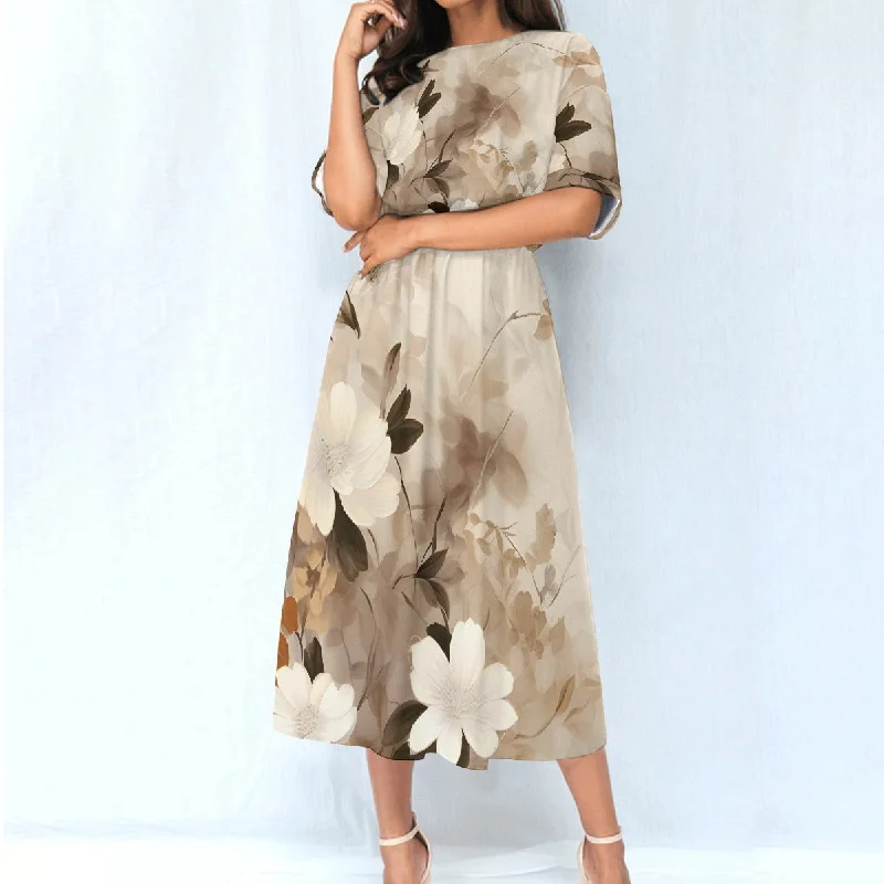All-Over Print Women's Elastic Waist Dress Tunics Wedding white