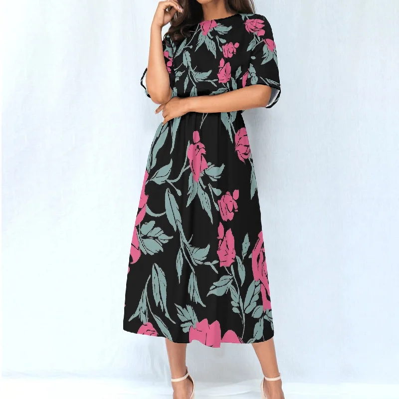 All-Over Print Women's Elastic Waist Dress Tunics Winter warm