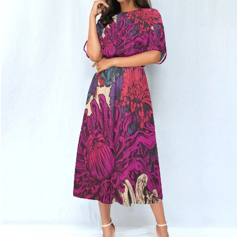 All-Over Print Women's Elastic Waist Dress Tunics Bestseller popular