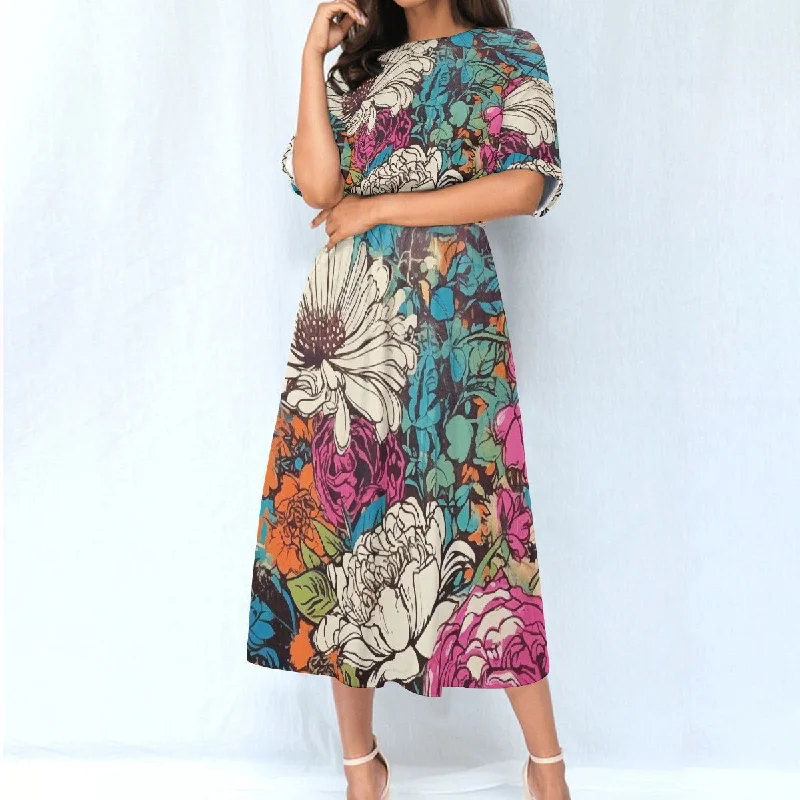 All-Over Print Women's Elastic Waist Dress Tunics Essential wardrobe