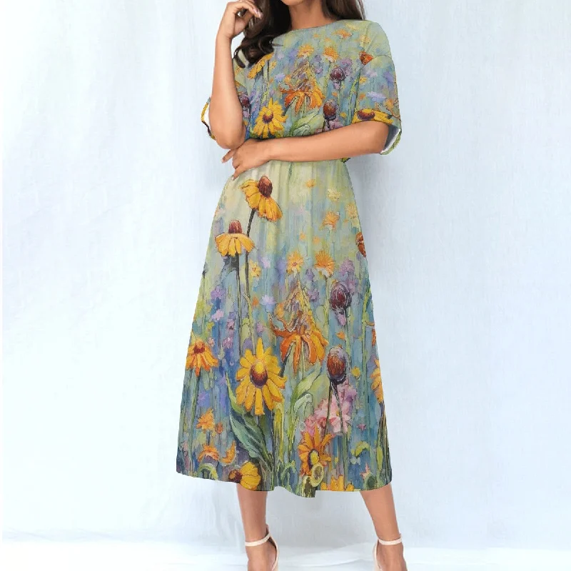 All-Over Print Women's Elastic Waist Dress Tunics Sophisticated sleek
