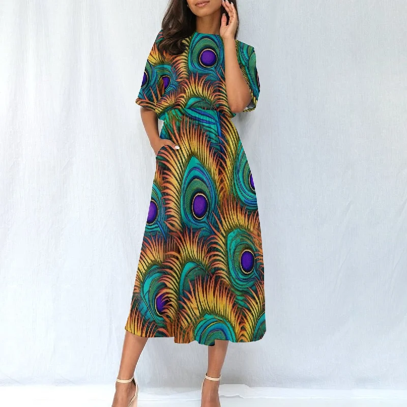 All-Over Print Women's Elastic Waist Dress Tunics Mesh breathable