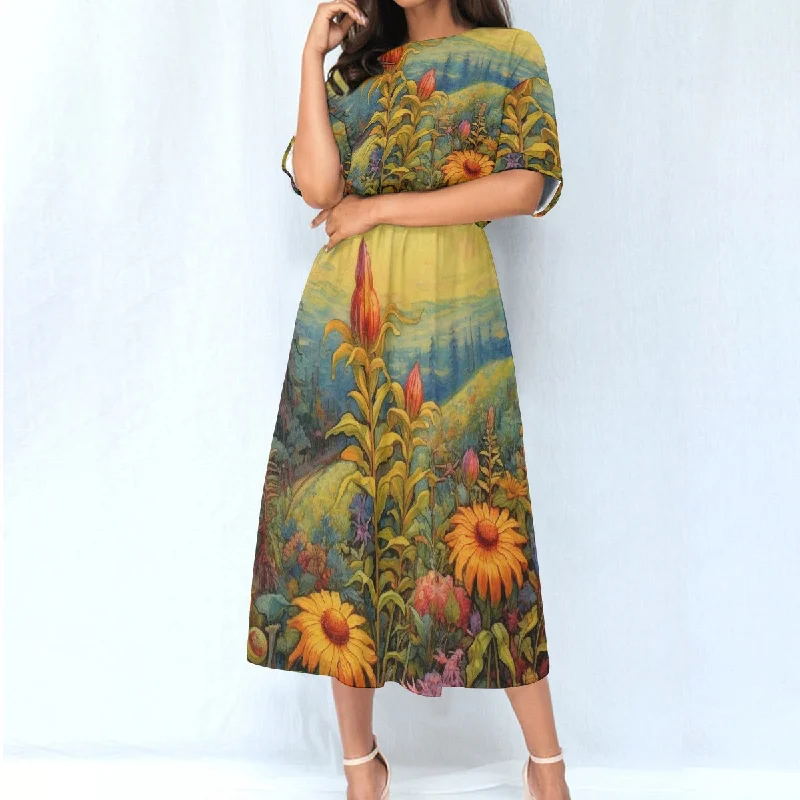 All-Over Print Women's Elastic Waist Dress Tunics Luxurious high-end