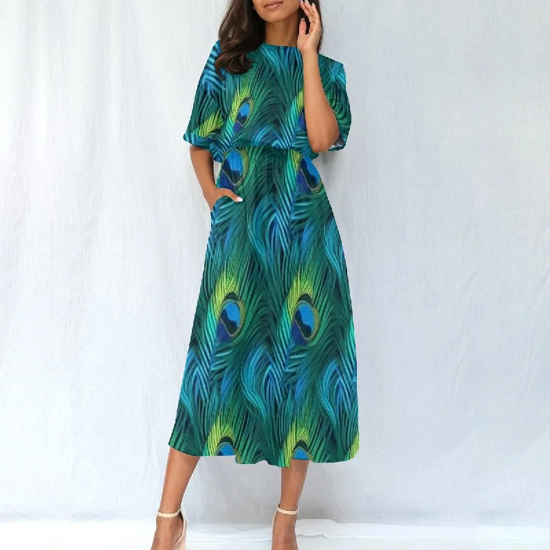 All-Over Print Women's Elastic Waist Dress Tunics Corduroy durable