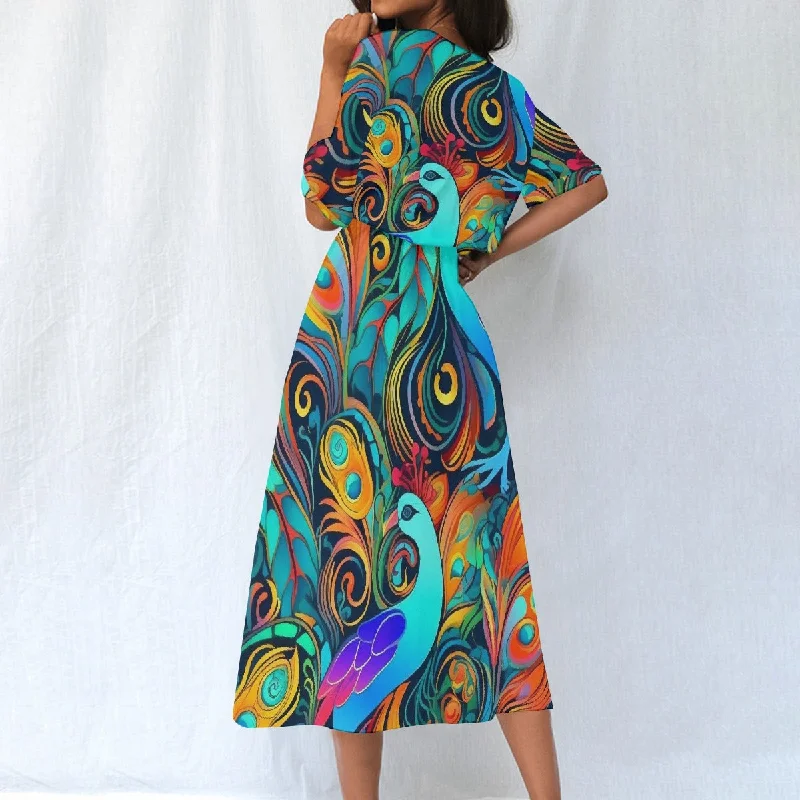All-Over Print Women's Elastic Waist Dress Tunics Denim casual