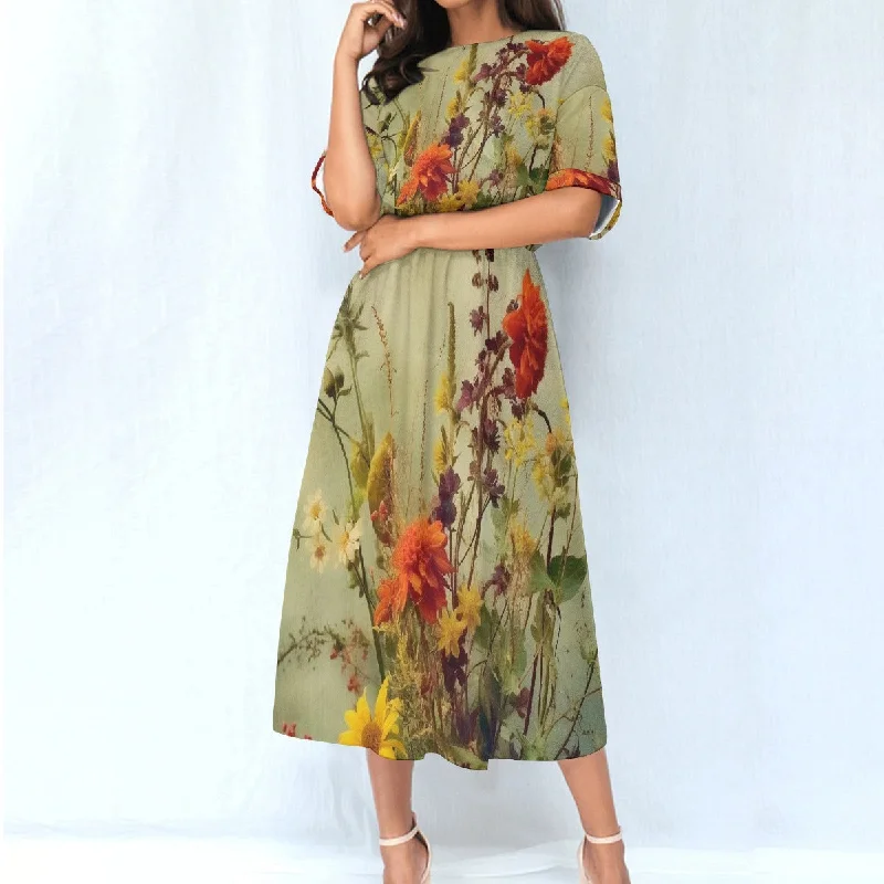 All-Over Print Women's Elastic Waist Dress Casual Short Summer