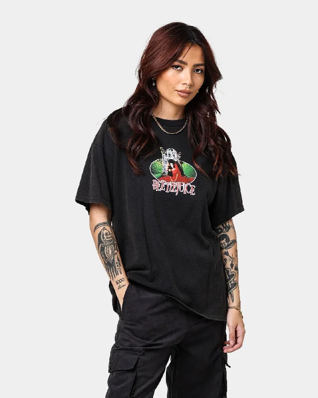 American Thrift X Beetlejuice Lydia Vintage T-Shirt Vintage Black Embroidered Appliqued Beaded