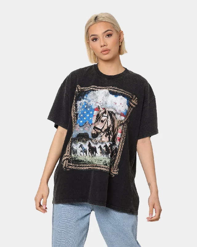 American Thrift Wild West Vintage T-Shirt Black Wash Hooded Caped Shawl Collar