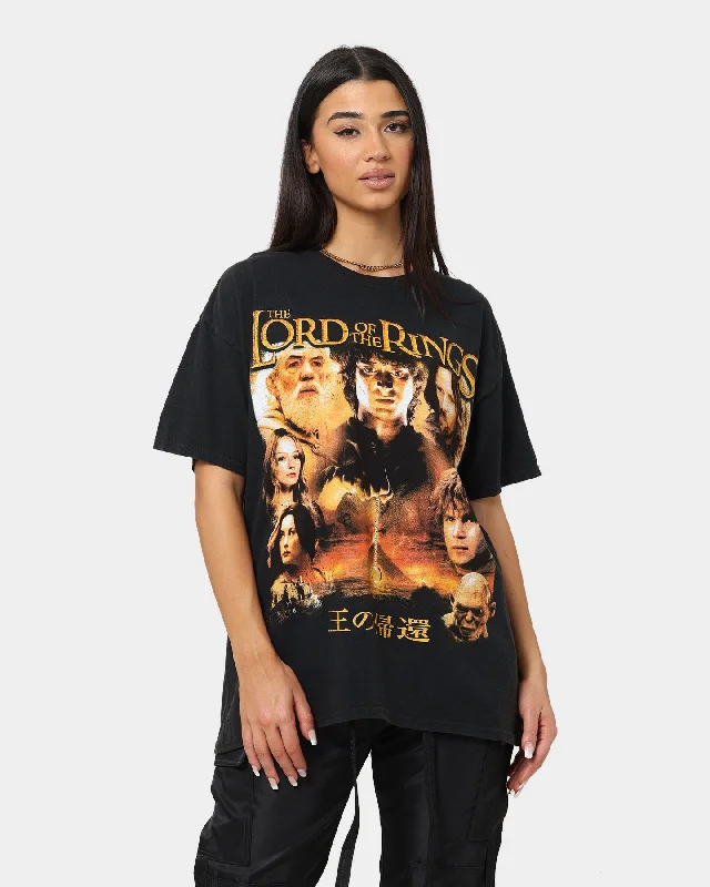 American Thrift X Lord Of The Rings Return Of The King Vintage T-Shirt Washed Black Beaded Sequined Faux Fur