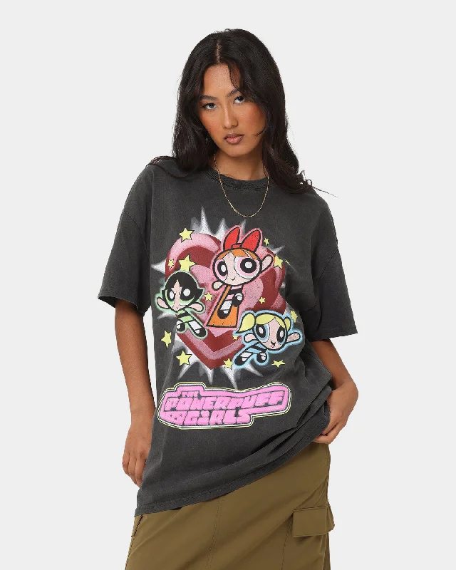 American Thrift X Powerpuff Girls Powerpuff Group Vintage T-Shirt Black Wash Faux Fur Fabric Real Fur Fabric Shearling Fabric