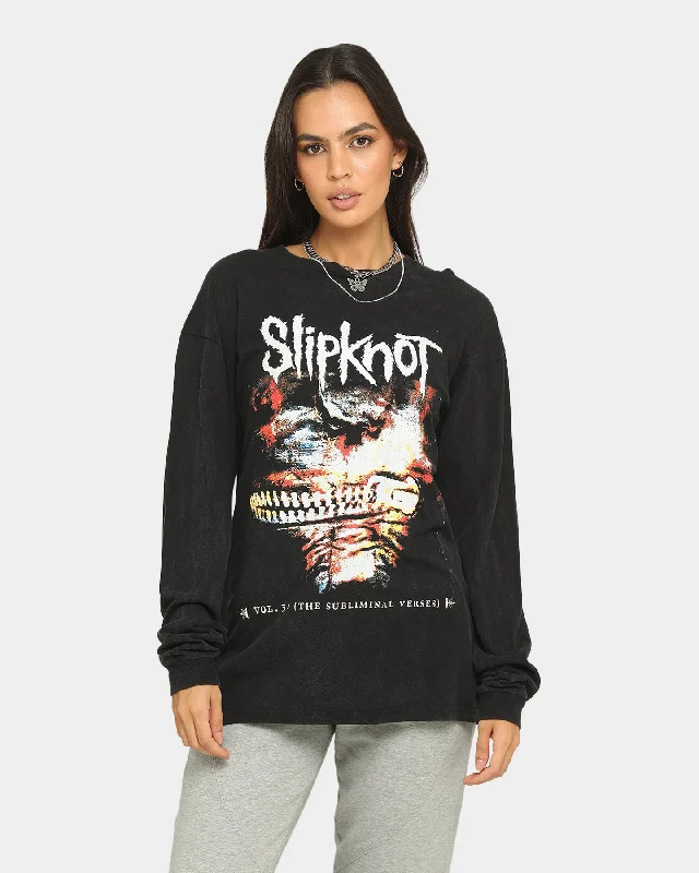Bravado Zip Vintage Long Sleeve T-Shirt Washed Black Collared T-Shirt Boat Neck A-Line