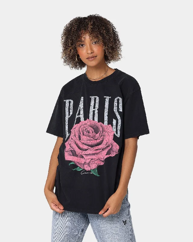Carre Rose Vintage T-Shirt Black/Pink Rayon Velvet Corduroy