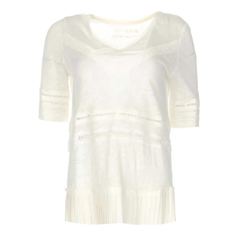 Chic Linen Crochet Detail T-Shirt Spandex Blend Rayon Blend Denim Blend