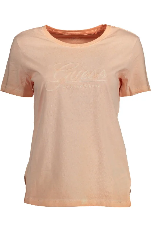 Pink Cotton Women T-Shirt Graphic Embroidered Appliqued