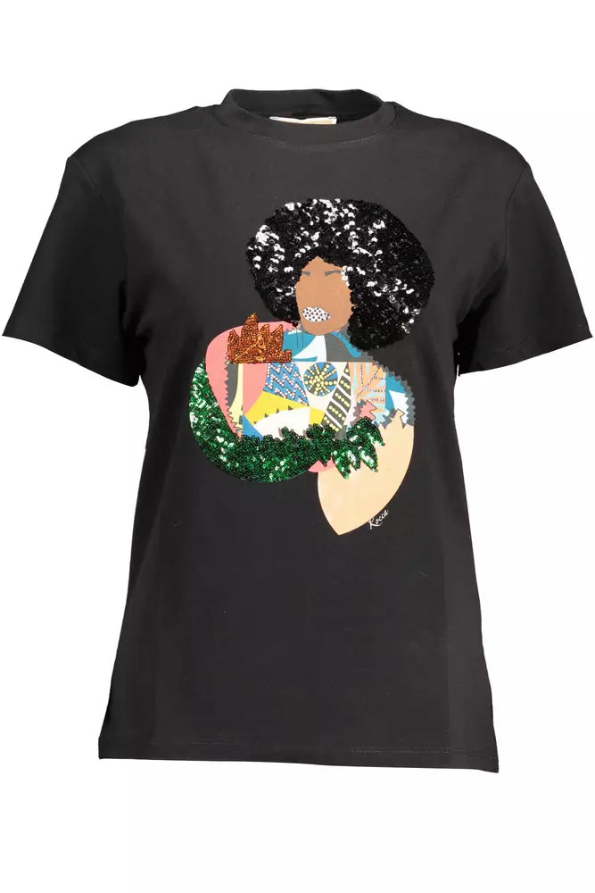 Black Cotton Women T-Shirt Zippered Front Buttoned Front Snap Front