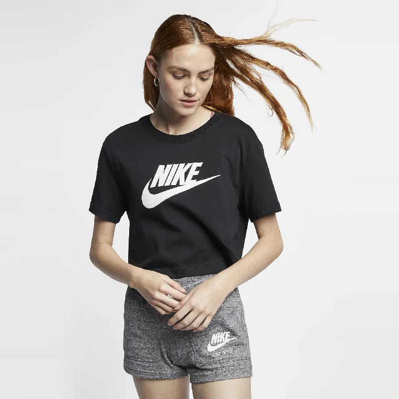 Cropped Logo T-Shirt (Black) Mesh Blend Leather Blend Suede Blend