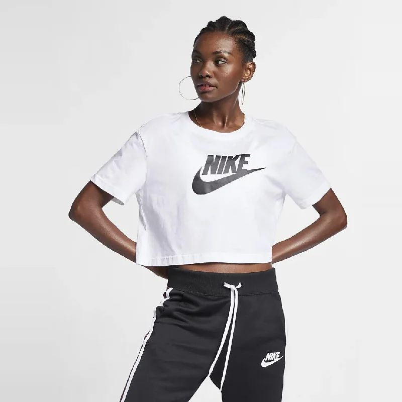Cropped Logo T-Shirt (White) Striped Floral Plaid