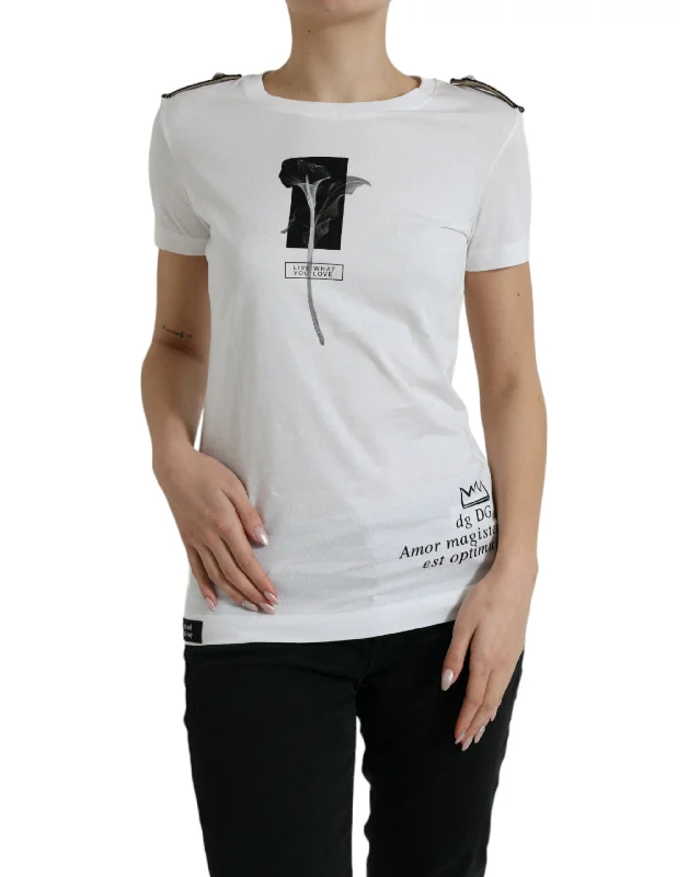 Elegant Monochrome Crew Neck T-Shirt Print Jacquard Patchwork