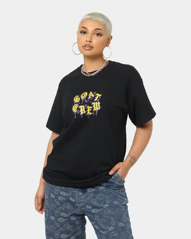 Goat Crew Drip Logo T-Shirt Black/Yellow/Purple Notch Collar Peter Pan Collar Cowl Neck