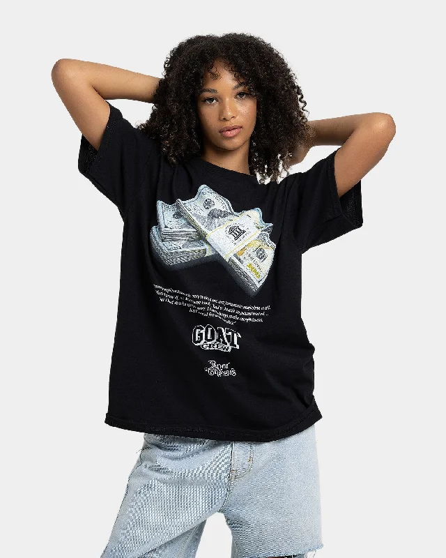 Goat Crew Paper Chasers T-Shirt Black Beaded Sequined Faux Fur