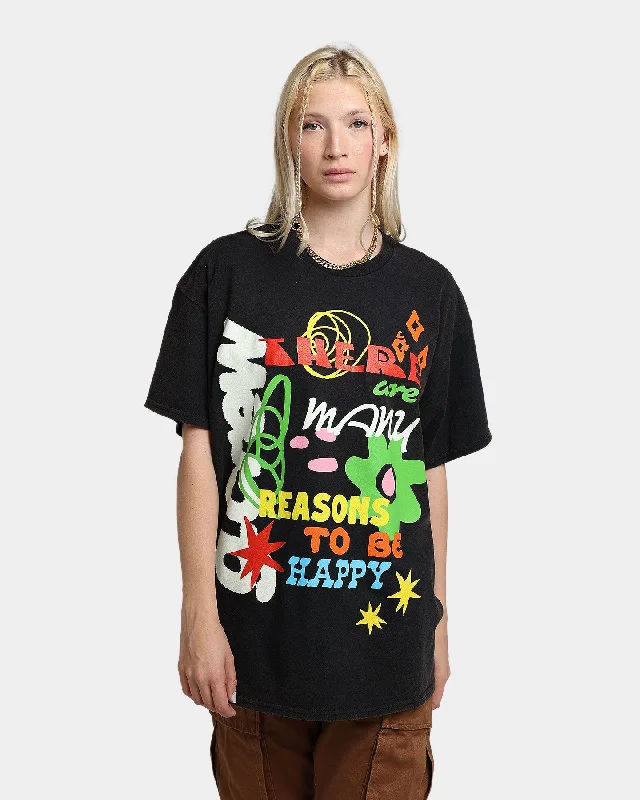 Goat Crew Reasons To Be Happy Vintage T-Shirt Black Wash Collared Crew Neck Turtle Neck