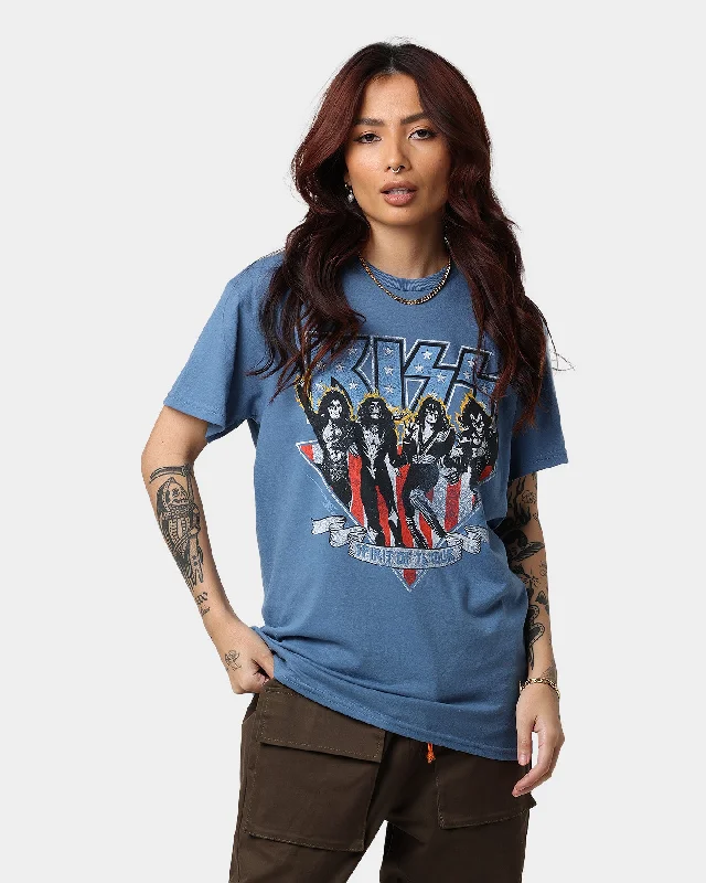 KISS Spirit Of '76 Tour T-Shirt Indigo Blue Ribbed Striped Patterned