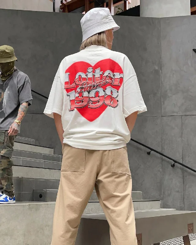 Loiter Love Below T-Shirt Off White Rayon Velvet Corduroy