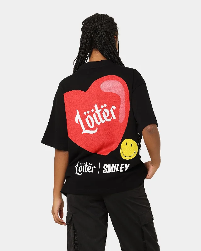 Loiter X Smiley I Heart Loiter T-Shirt Black Boxy Fit Fitted Loose