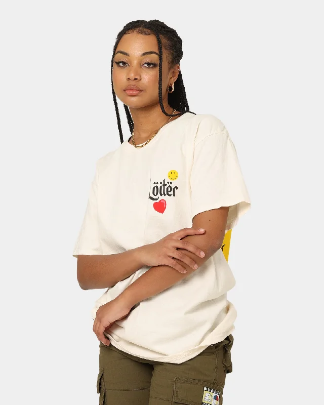 Loiter X Smiley Live Laugh Loiter T-Shirt Off White Ribbed T-Shirt High Neck Heavyweight