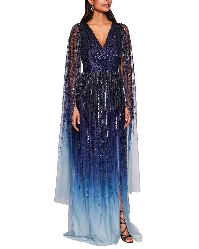 Marchesa Notte V-Neck Caped Gown Tunics Travel practical