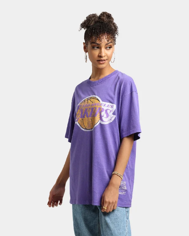 Mitchell & Ness Los Angeles Lakers Big Logo Vintage T-Shirt Faded Purple Chenille Blend Fleece Blend Nylon Blend