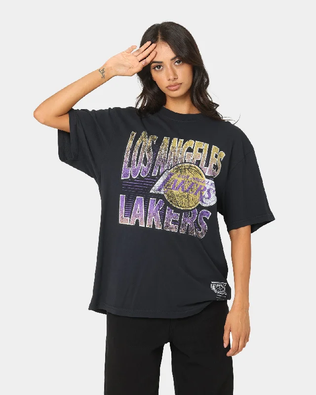 Mitchell & Ness Los Angeles Lakers Incline Stack Vintage T-Shirt Faded Black Thin T-Shirt Open Front Quick Dry