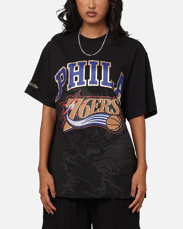 Mitchell & Ness Philadelphia 76ers Year Of The Dragon T-Shirt Faded Black Chenille Blend Fleece Blend Nylon Blend