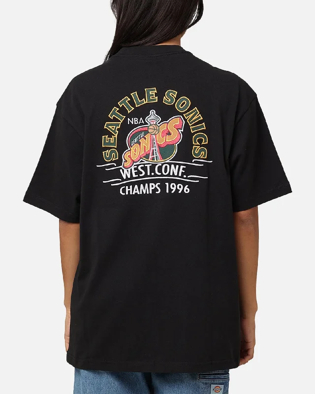 Mitchell & Ness Seattle Sonics Arch T-Shirt Faded Black Silk Blend Satin Velvet