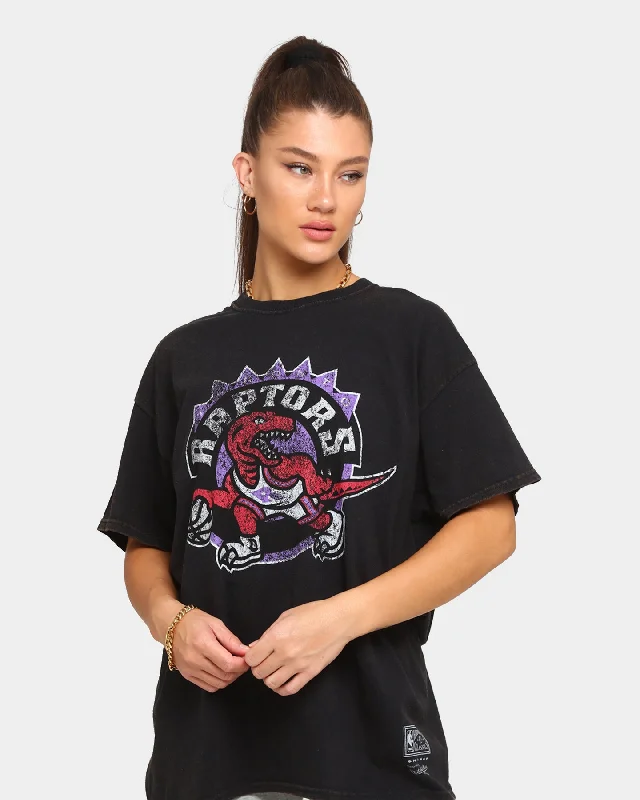 Mitchell & Ness Toronto Raptors Oversized Logo Short Sleeve T-Shirt Vintage Black Zippered Buttoned Snapped
