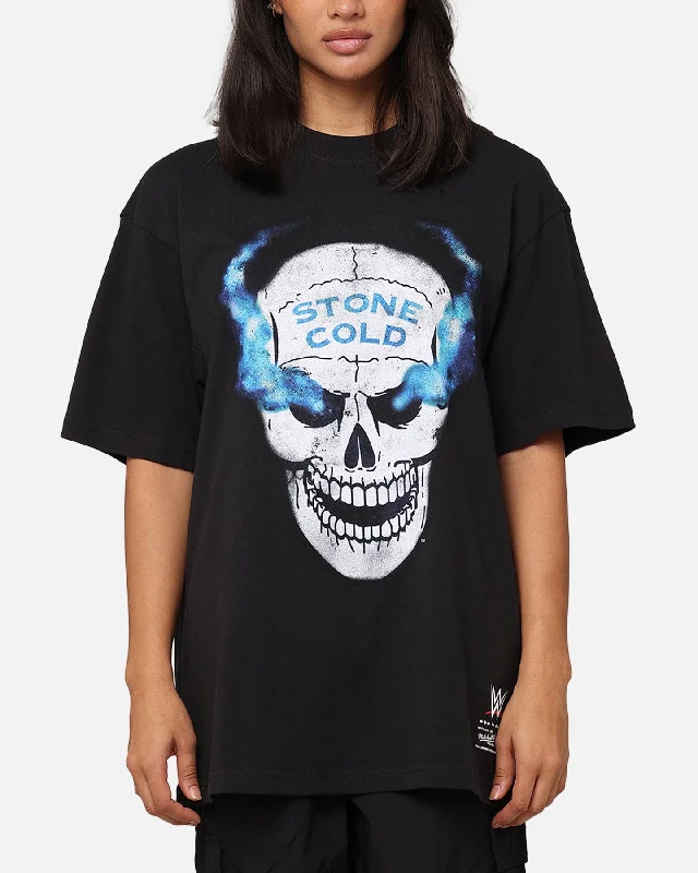 Mitchell & Ness X WWE Stone Cold Steve Austin Skull T-Shirt Overdyed Black Anti-Pilling Machine Wash Handmade