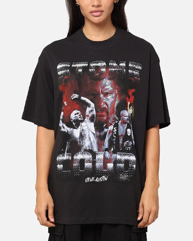 Mitchell & Ness X WWE Stone Cold Steve Austin Stone Cold T-Shirt Overdyed Black Asymmetrical Pockets Print