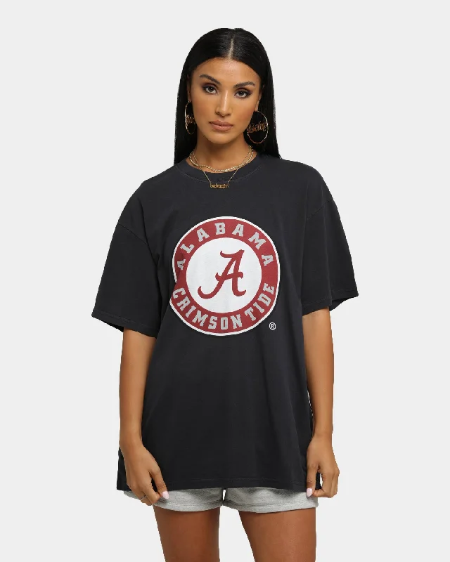 NATIONAL COLLEGIATE ATHLETIC ASSC Alabama Crimson Tide Team Crest Vintage T-Shirt Vintage Black Silk Blend Satin Velvet