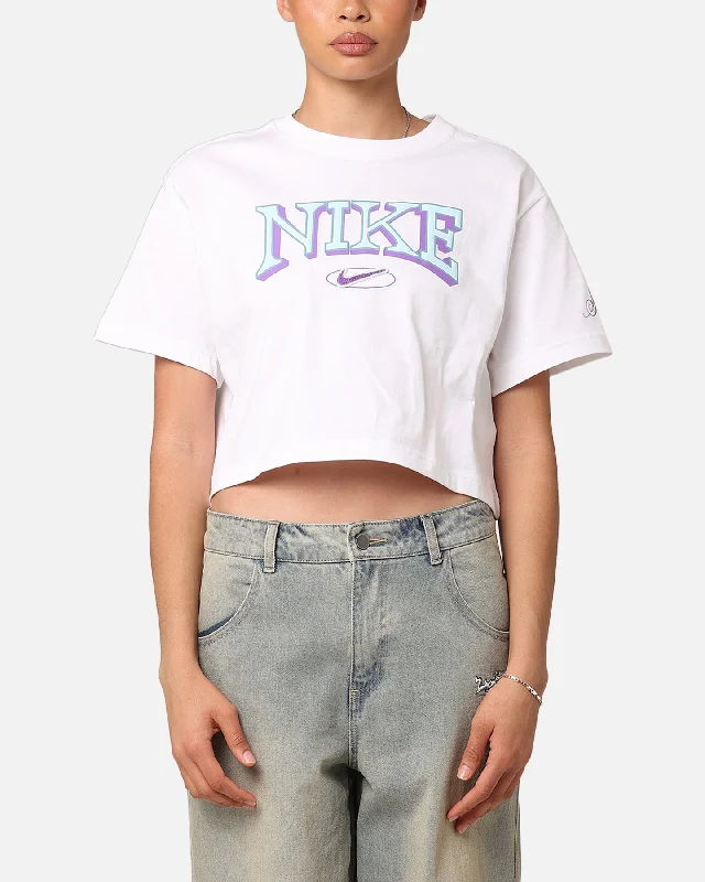 Nike Women's Sportswear Loose Varsity Cropped T-Shirt White Spandex Blend Rayon Blend Denim Blend
