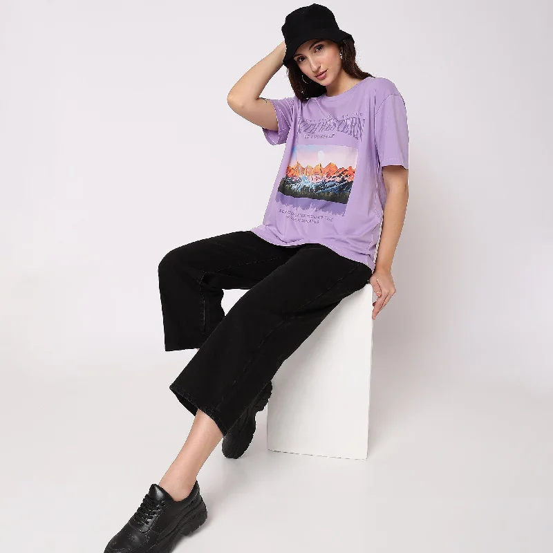 Oversize Graphic T-Shirt Collared Crew Neck Turtle Neck