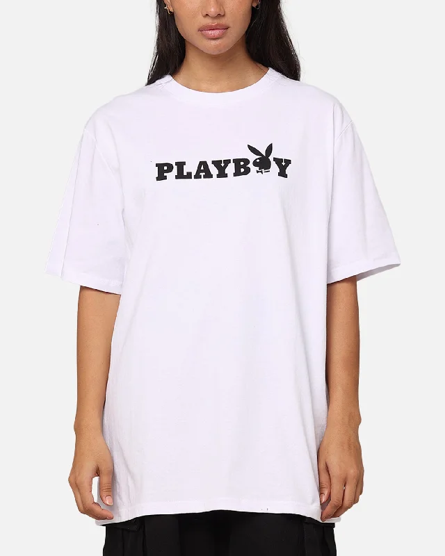 Playboy Playboy Bunny O T-Shirt White Spandex Blend Rayon Blend Denim Blend