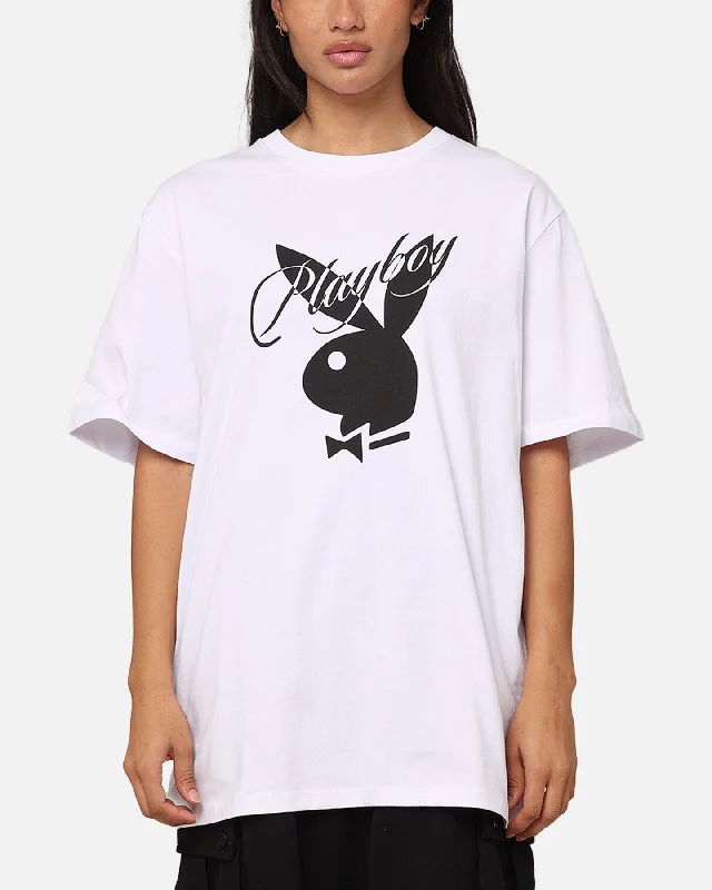 Playboy Playboy Bunny Script T-Shirt White Front Pockets Side Pockets Patch Pockets