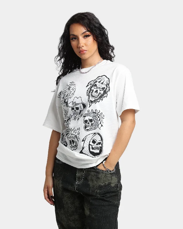Rats Get Fat All Over Skull T-Shirt White Ribbed Striped Patterned