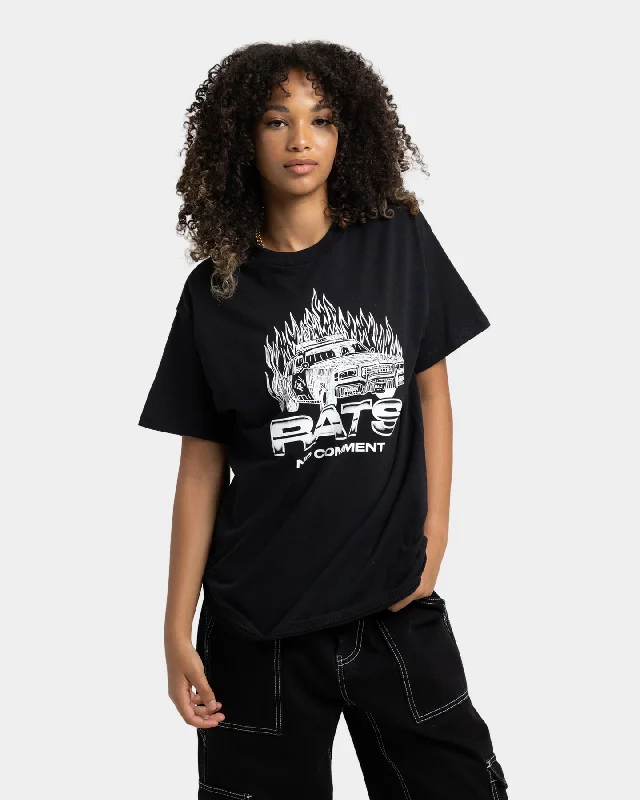 Rats Get Fat No Comment T-Shirt Black Embroidered Appliqued Beaded
