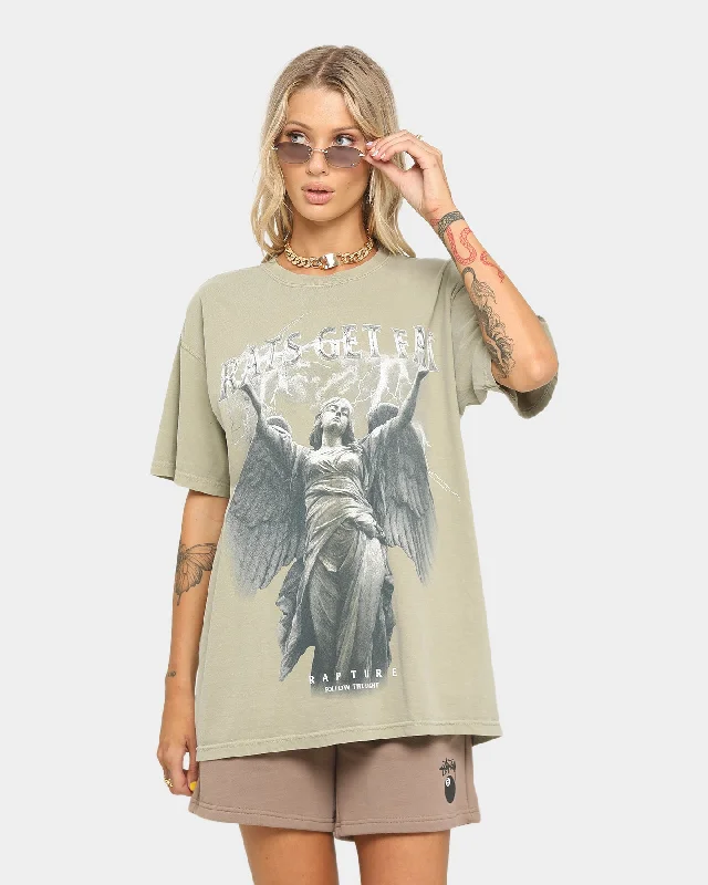 Rats Get Fat Rapture Vintage T-Shirt Khaki Hooded Caped Shawl Collar